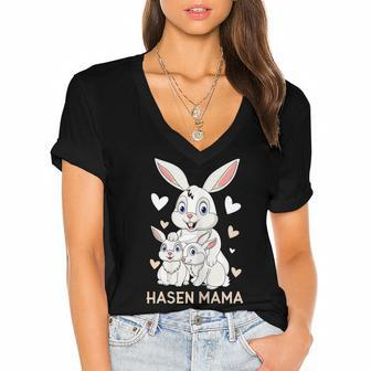 Rabbit Mum Design Cute Bunny Outfit For Girls Gift For Women Women's Jersey Short Sleeve Deep V-Neck Tshirt | Mazezy