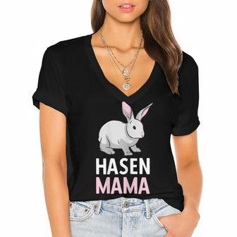 Rabbit Mum Rabbit Mother Pet Long Ear Gift For Womens Gift For Women Women's Jersey Short Sleeve Deep V-Neck Tshirt | Mazezy