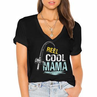 Reel Cool Mama Fishing Fisherman Funny Retro Gift For Womens Gift For Women Women's Jersey Short Sleeve Deep V-Neck Tshirt | Mazezy