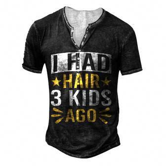 Bald Dad Father Of Three Triplets Husband Fathers Day For Women Men's Henley T-Shirt | Mazezy