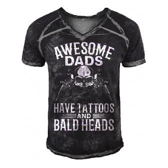 Bald Dad With Tattoos Best Papa  Gift For Women Men's Short Sleeve V-neck 3D Print Retro Tshirt