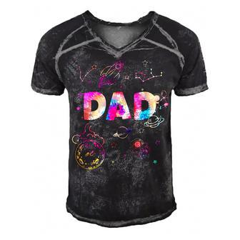 Dad Outer Space Daddy Planet Birthday Fathers Day  Gift For Women Men's Short Sleeve V-neck 3D Print Retro Tshirt