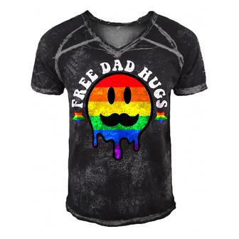 Free Dad Hugs Smile Face Gay Pride Daddy Lgbt Fathers Day Gift For Women Men's Short Sleeve V-neck 3D Print Retro Tshirt | Mazezy