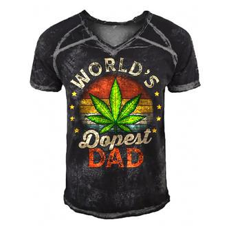Funny Fathers Day 420 Weed Dad Vintage Worlds Dopest Dad  Gift For Women Men's Short Sleeve V-neck 3D Print Retro Tshirt
