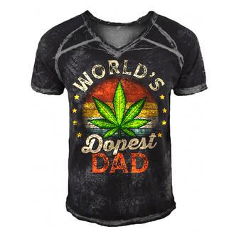 Funny Fathers Day 420 Weed Dad Vintage Worlds Dopest Dad Gift For Women Men's Short Sleeve V-neck 3D Print Retro Tshirt | Mazezy