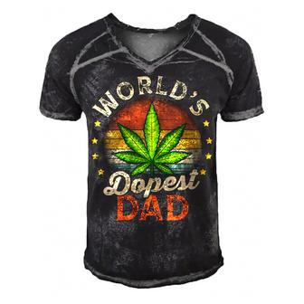 Funny Fathers Day 420 Weed Dad Vintage Worlds Dopest Dad Gift For Womens Gift For Women Men's Short Sleeve V-neck 3D Print Retro Tshirt | Mazezy