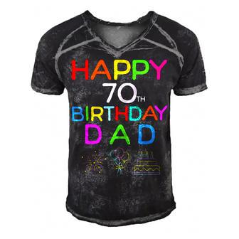 Happy 70Th Birthday Dad Birthday 70 Years Old Gift For Women Men's Short Sleeve V-neck 3D Print Retro Tshirt | Mazezy