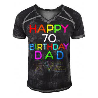 Happy 70Th Birthday Dad Birthday 70 Years Old Gift For Womens Gift For Women Men's Short Sleeve V-neck 3D Print Retro Tshirt | Mazezy
