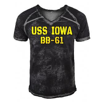 Iowa Battleship Veteran Warship Bb61 Father Grandpa Dad Son Gift For Women Men's Short Sleeve V-neck 3D Print Retro Tshirt | Mazezy