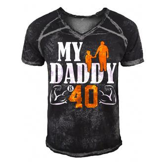 My Daddy Is 40 Years Funny Dad 40Th Birthday Fathers Day Gift For Women Men's Short Sleeve V-neck 3D Print Retro Tshirt | Mazezy