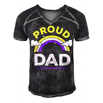 Nonbinary Pride Subtle Proud Non Binary Dad Lgbt Enby Flag Gift For Mens Gift For Women Men's Short Sleeve V-neck 3D Print Retro Tshirt | Mazezy