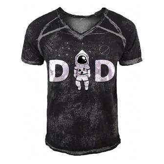 Space Dad Astronaut Daddy Outer Space Birthday Party Gift For Women Men's Short Sleeve V-neck 3D Print Retro Tshirt | Mazezy