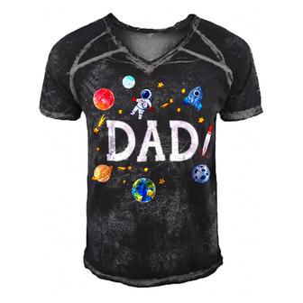 Space Dad Outer Space Crew Astronaut Funny Fathers Day 2023 Gift For Women Men's Short Sleeve V-neck 3D Print Retro Tshirt | Mazezy