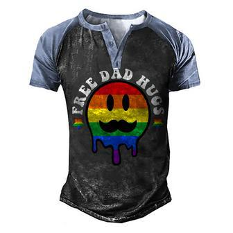 Free Dad Hugs Smile Face Gay Pride Daddy Lgbt Fathers Day Men's Henley Raglan T-Shirt | Mazezy