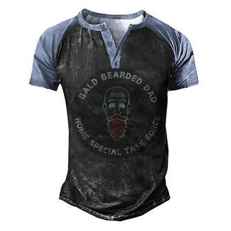 Handy Dad With Bald Bearded Dad Tools And Us Flag Men's Henley Raglan T-Shirt | Mazezy