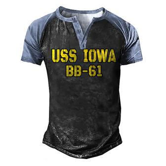 Iowa Battleship Veteran Warship Bb61 Father Grandpa Dad Son Men's Henley Raglan T-Shirt | Mazezy