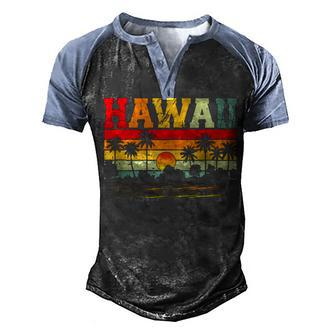 Vintage Hawaii Summer Mom Dad Hawaiian Dad Papa Husband Men's Henley Raglan T-Shirt | Mazezy