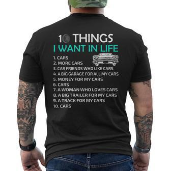 10 Things I Want In My Life Car More Cars I Want Car In Life Mens Back Print T-shirt - Thegiftio UK