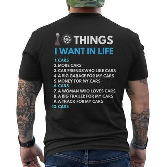 10 Things I Want In My Life Cars More Cars Funny Car Guy Mens Back Print T-shirt - Thegiftio UK