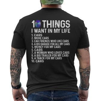 10 Things I Want In My Life Cars More Cars Vintage Car Lover Mens Back Print T-shirt - Thegiftio UK