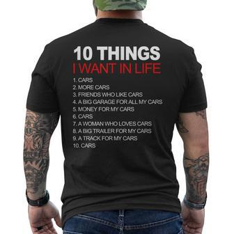 10 Things I Want In My Life Cars And More Cars Men's T-shirt Back Print - Thegiftio UK