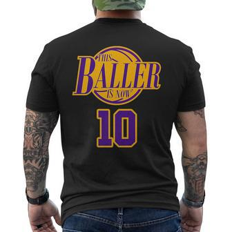 10 Years Old Birthday Basketball Baller Purple And Yellow Mens Back Print T-shirt | Mazezy