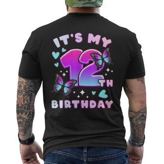 12Th Birthday Girl 12 Years Butterflies And Number 12 Mens Back Print T-shirt - Seseable