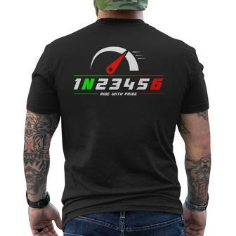 1N23456 Ride With Pride Bikers Motorcycle Shift Pattern Mens Back Print T-shirt | Mazezy