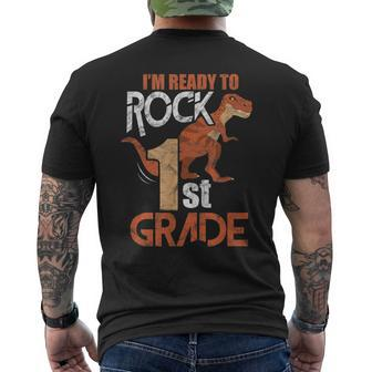 1St Grade Back To School Funny Im Ready To Rock Dinosaur Dinosaur Funny Gifts Mens Back Print T-shirt | Mazezy