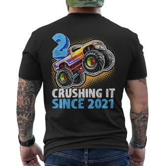 2 Crushing It Since 2021 Monster Truck 2Nd Birthday Boys Mens Back Print T-shirt | Mazezy