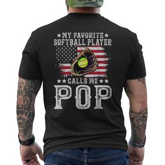 Softball Dad My Favorite Softball Player Calls Me Pop Gift For Mens Mens Back Print T-shirt