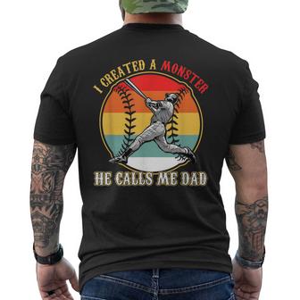 I Created A Monster He Call Me Dad Baseball Fathers Day Mens Back Print T-shirt