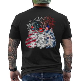 Funny Three Cat 4Th Of July American Flag Patriotic Cat  Mens Back Print T-shirt