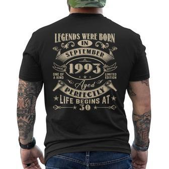 30Th Birthday 30 Years Old Legends Born September 1993 Men's T-shirt Back Print | Seseable CA