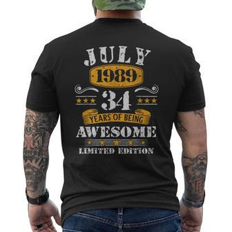 34 Years Old Awesome 34Th Birthday Since July 1989 Mens Back Print T-shirt | Mazezy