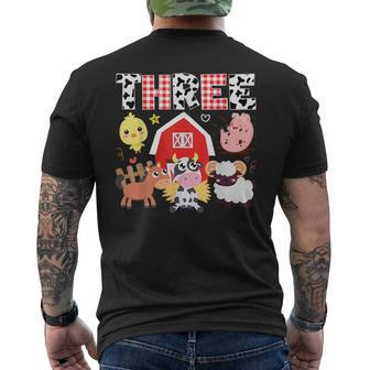 3Rd Birthday Three Year Farm Theme Animals Birthday Party Mens Back Print T-shirt - Seseable