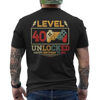 40 Year Old Gifts Level 40 Unlocked 40Th Birthday Boy Gaming 40Th Birthday Funny Gifts Mens Back Print T-shirt | Mazezy