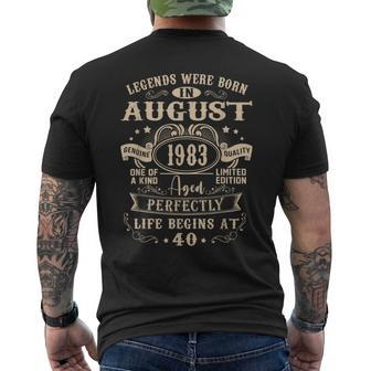 40Th Birthday Gift 40 Years Old Legends Born August 1983 Mens Back Print T-shirt | Seseable CA