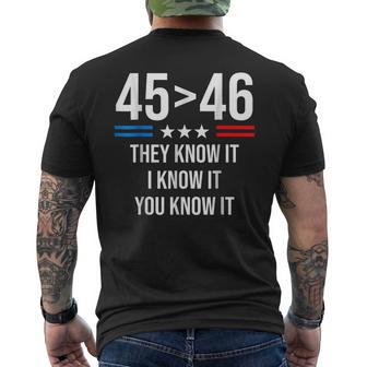 45 Is Greater Than 46 I Know It You Know It Funny Trump 2024 Mens Back Print T-shirt - Thegiftio UK