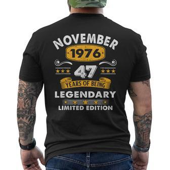 47 Years Old Legend Since November 1976 47Th Birthday Men's T-shirt Back Print | Mazezy