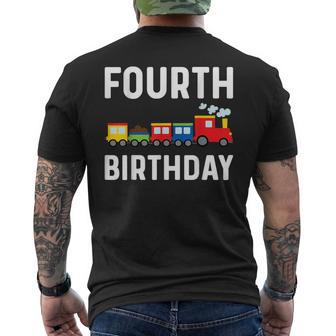 4Th Birthday Train Theme Party Toddler Boys Kids 4 Year Old Mens Back Print T-shirt | Mazezy