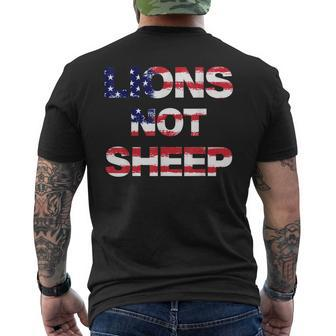 4Th Of July Lions Not Sheep Vintage American Patriot Flag Men's Back Print T-shirt | Mazezy