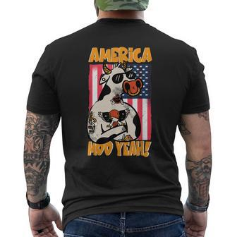 4Th Of July Cow America Moo Yeah American Flag Patriotic Usa Mens Back Print T-shirt | Mazezy