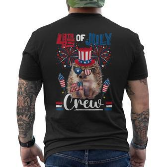 4Th Of July Crew Funny Hedgehog Sunglasses American Flag Men's Crewneck Short Sleeve Back Print T-shirt - Monsterry DE