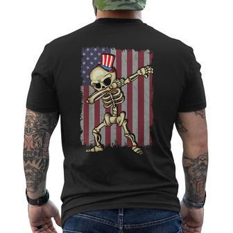 4Th Of July Dabbing Skeleton American Flag Dabbing Mens Back Print T-shirt | Mazezy