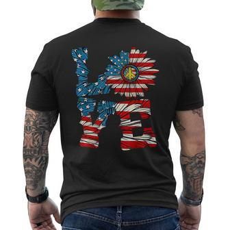 4Th Of July Love Peace Sunflower Patriotic American Flag Usa Mens Back Print T-shirt - Monsterry DE