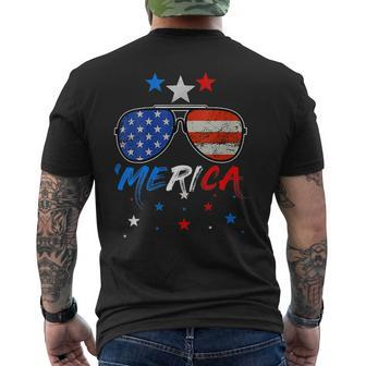 4Th Of July Merica Sunglasses All America Usa Flag Vintage Mens Back Print T-shirt - Monsterry UK