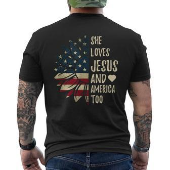 4Th Of July | Us Flag | She Loves Jesus And America Too Mens Back Print T-shirt | Mazezy
