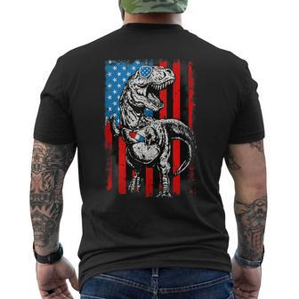 4Th Of July Trex Dinosaur American Flag Patriotic Gift Mens Back Print T-shirt | Mazezy UK