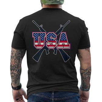 4Th Of July Usa With Gun Background Gun Funny Gifts Mens Back Print T-shirt | Mazezy